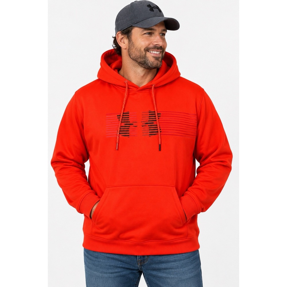 Under Armour ColdGear Men XL Red Orange Graphic Logo Pullover Hoodie 1320748